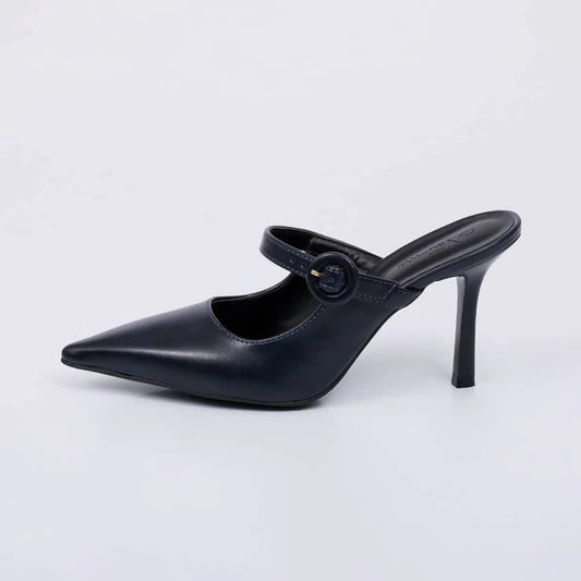 Soho - Mule Feminino Bico Fino Salto Alto Tira Central Azul