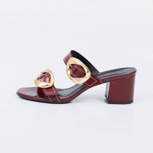 Sierra - Tamanco Feminina Fivela Dourada Salto Bloco Vermelho