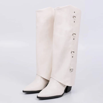Arizona - Bota Feminina Aplicação Cano Dobrado Off-White
