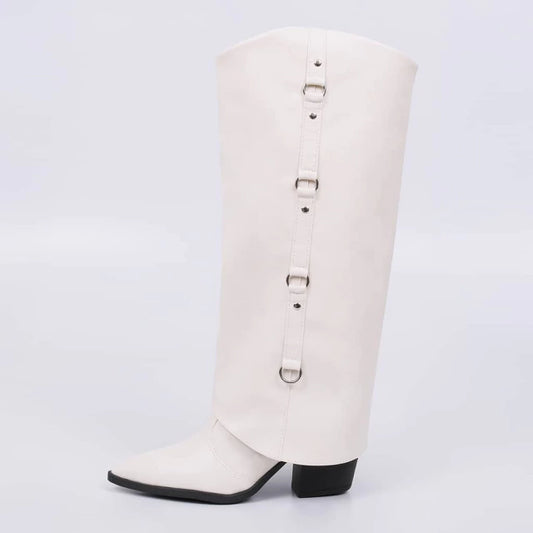 Arizona - Bota Feminina Aplicação Cano Dobrado Off-White