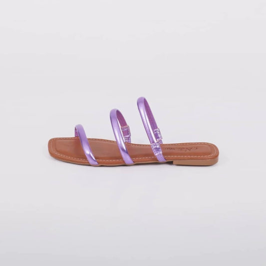 Sandy - Rasteira Feminina Bico Quadrado Tiras Lilás