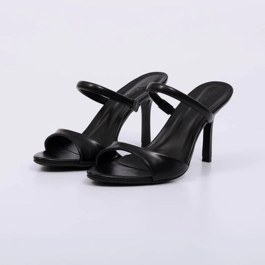 Linnie - Tamanco Feminino Salto Alto Tiras Preto
