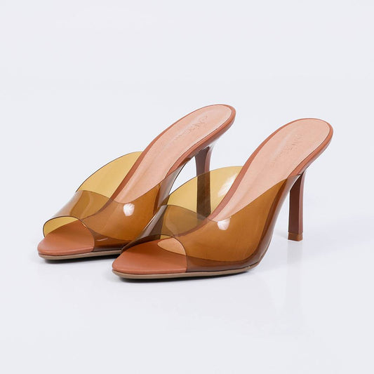 Lisboa - Tamanco Feminino Salto Fino Vinil Caramelo