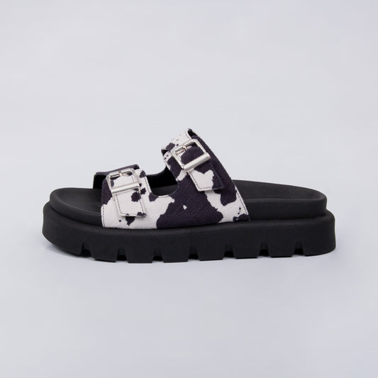 Tyler - Sandália Feminina Flatform com Estampa Animal Print Preto