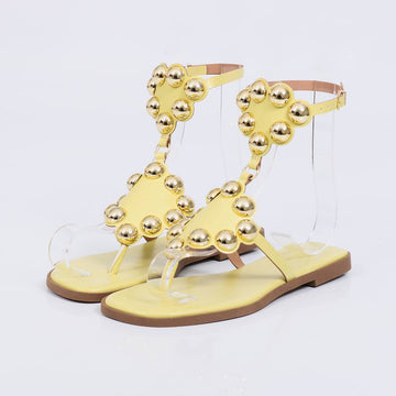 Nice - Sandália Rasteira Feminina Esferas Douradas Amarelo