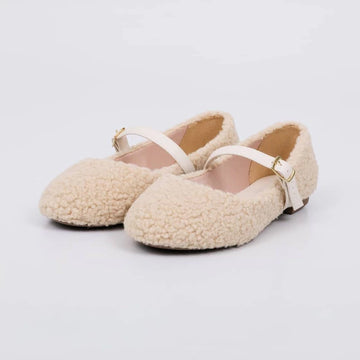 Tedi - Sapatilha Feminina Bico Redondo Fivela Pelo Teddy Off-White