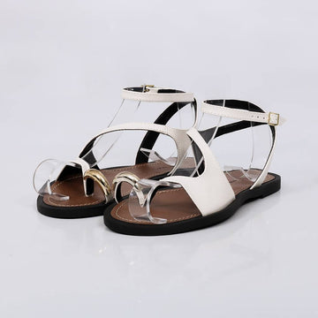 Malta - Sandália Rasteira Feminina Tiras Dedal Dourado Off-white