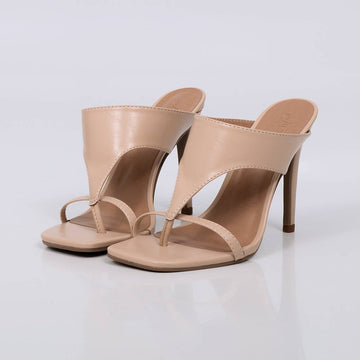 Carina - Tamanco Feminino Salto Alto Tiras Finas Nude