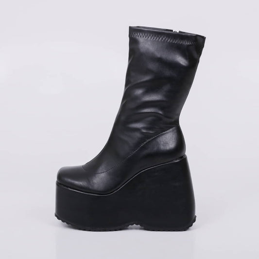 Kimberly - Bota Feminina Plataforma Cano Médio Preto