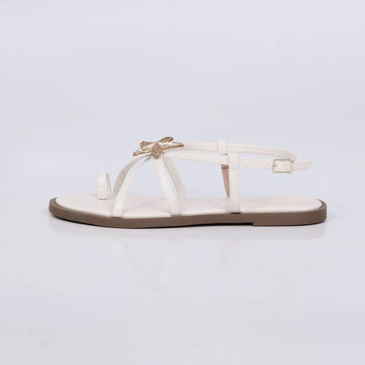 Bia - Rasteira Feminina Tiras Aplicação Estrela Off-white