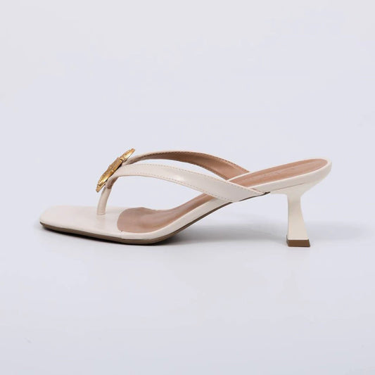 Beth - Tamanco Feminino Salto Médio Estrela Marinha Off-white