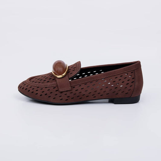 Aspen - Mocassim Feminino Vazado com Aplicação Marrom