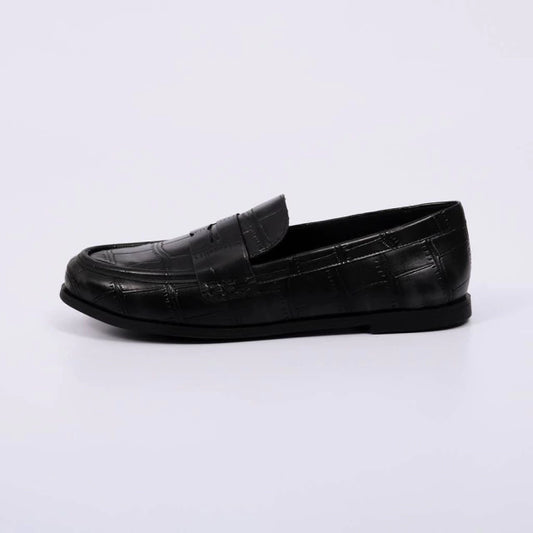Mel - Mocassim Feminino Salto Baixo Croco Preto