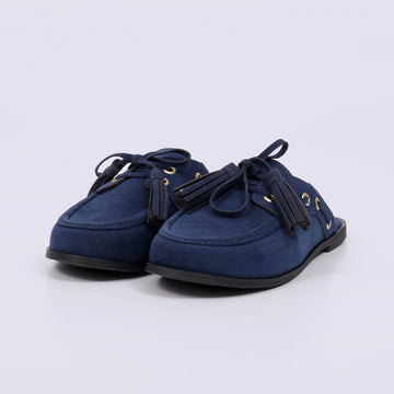 Zoe - Mule Feminino Camurça Com Franjas Azul Escuro