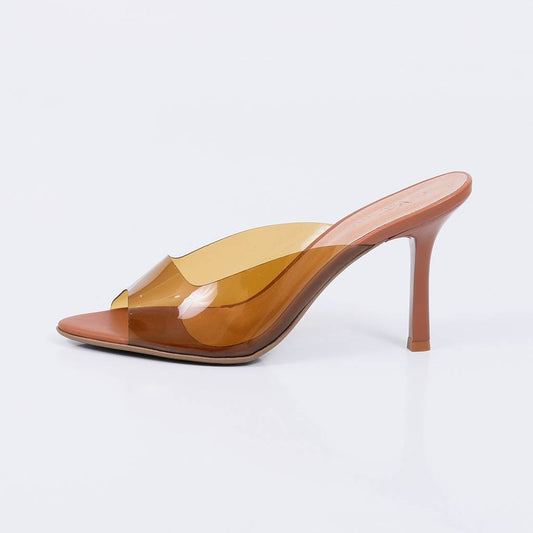Lisboa - Tamanco Feminino Salto Fino Vinil Caramelo