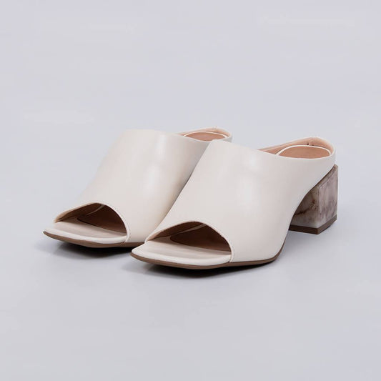 Laguna - Tamanco Feminino Salto Bloco Marmorizado Off-white