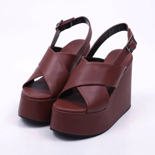 Atlanta - Sandália Feminina Anabela Plataforma Marrom