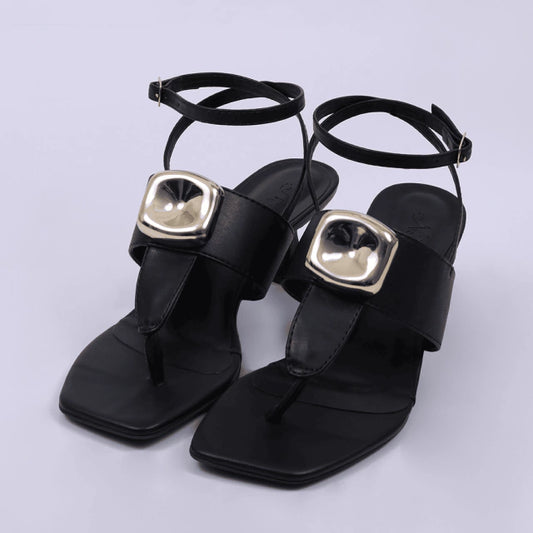 Turquia - Sandália Feminina Tamanco Bico Quadrado Salto Taça Preto