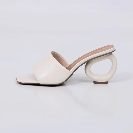 Elia - Tamanco Feminino Salto Escultural Redondo Off-white
