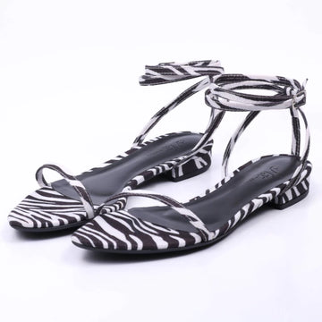 Eudora - Sandália Rasteira Feminina Bico Folha Tiras De Amarração Zebra
