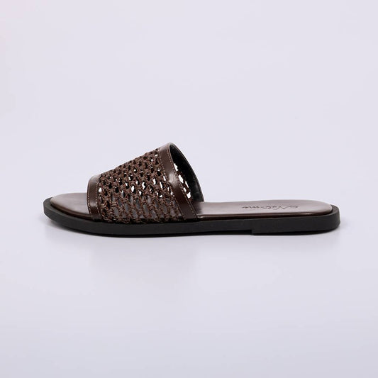 Malu - Rasteira Feminina Trama Natural Tira Larga Marrom