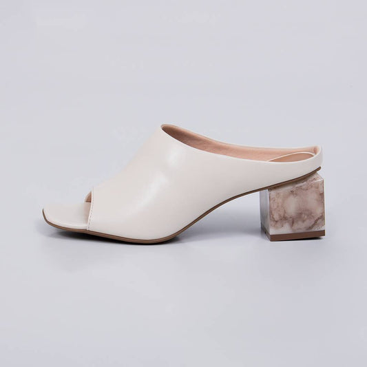 Laguna - Tamanco Feminino Salto Bloco Marmorizado Off-white