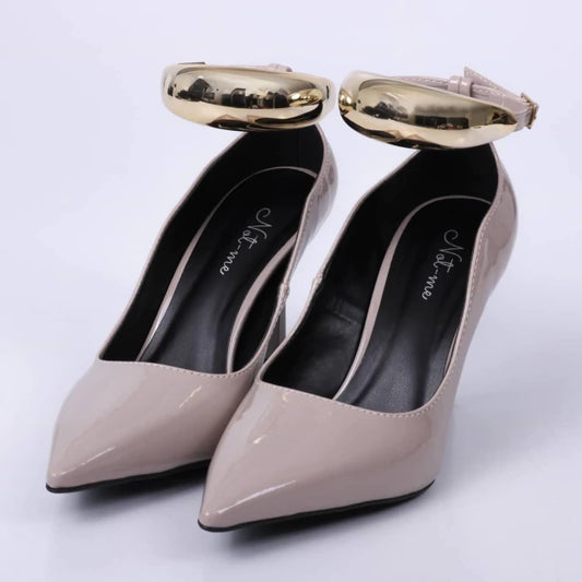 Cassandra - Scarpin Feminino Verniz Bico Fino Salto Alto Cinza