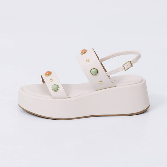 Havana - Sandália Plataforma Feminina com Tiras e Aplicações Off-white