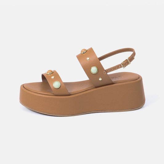 Havana - Sandália Plataforma Feminina com Tiras e Aplicações Marrom