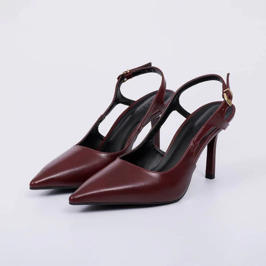 Safira - Scarpin Bico Fino Fivela e Salto Fino Vermelho
