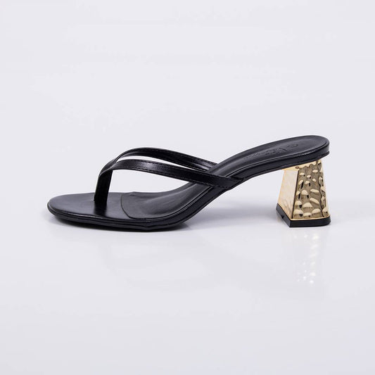 Perola - Tamanco Feminino Salto Bloco Dourado Cromado Preto