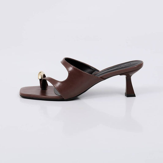 Leblon - Tamanco Feminino Salto Detalhe Dourado Marrom