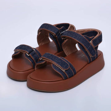Moscou - Sandália Papete Feminina Flatform Velcro Jeans