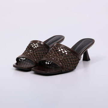 Samy - Tamanco Feminino Salto Médio Trama Trabalhada Marrom