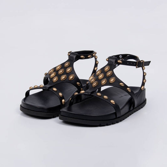 Ágata - Papete Feminina Anatômica Tachas Douradas Fivela Preta