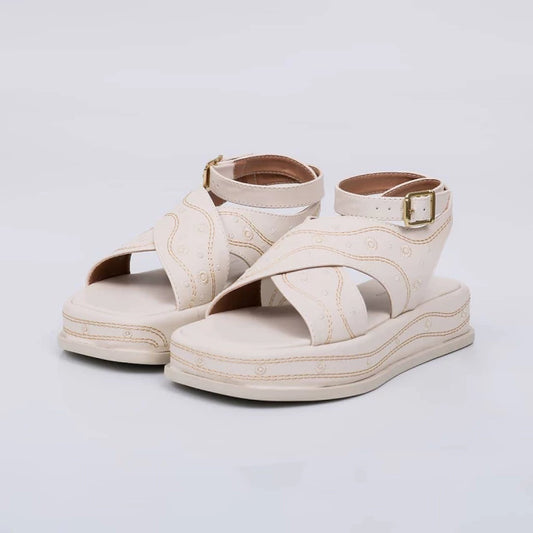 Sophie - Sandália Feminina Flatform Tiras Aplicação Bordado Off White
