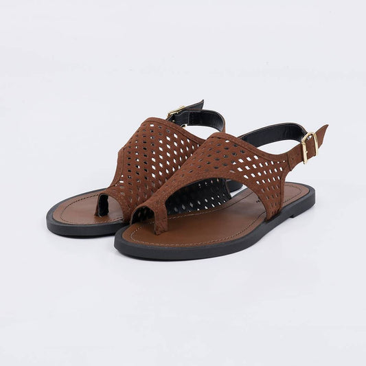 Eleven - Sandália Rasteira Feminina Vazado Fivela Marrom
