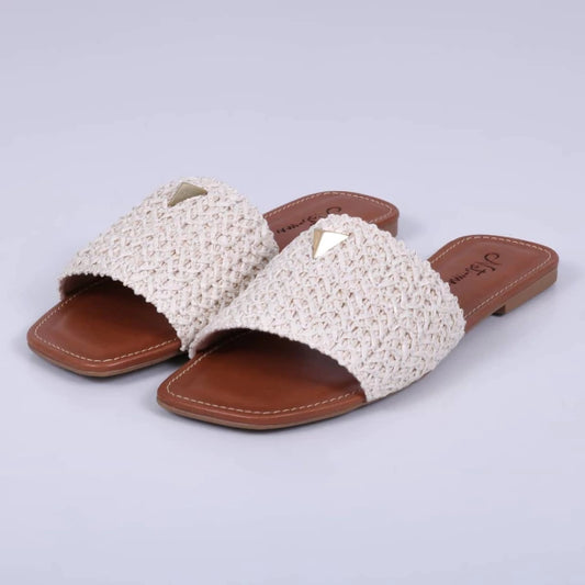 Amalfi - Rasteira Feminina Palha Aplicação Off-White