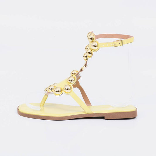 Nice - Sandália Rasteira Feminina Esferas Douradas Amarelo