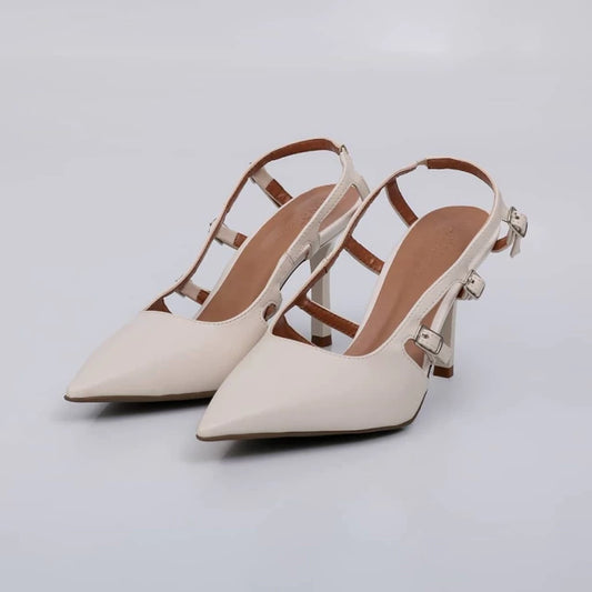 Tessa - Scarpin Feminino Fivela Abertura Lateral Off-white