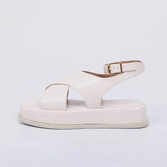 Califa - Sandália Feminino Flatform Bico Quadrado com Tira Off-White
