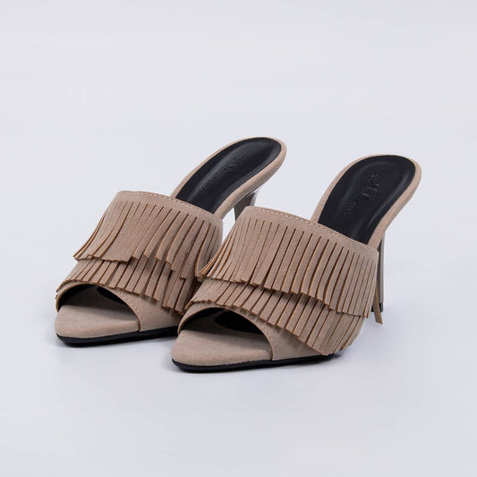 Belmonte - Tamanco Feminino Salto Alto Camurça Franjas Cinza