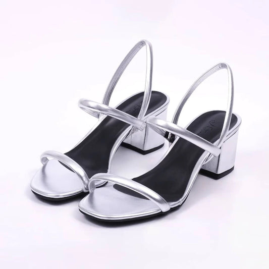 Bless - Sandália Feminina Tira Fina Salto Grosso Prata