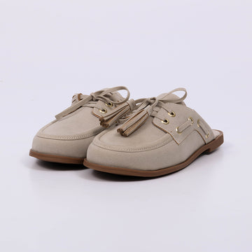 Zoe - Mule Feminino Camurça Com Franjas Off White