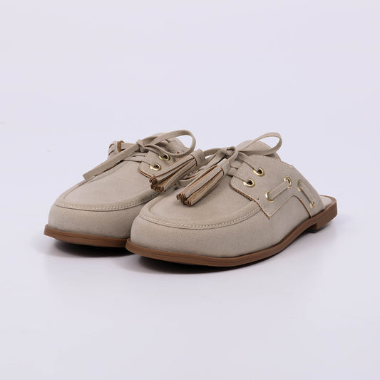 Zoe - Mule Feminino Camurça Com Franjas Off White