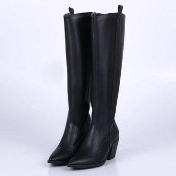 Nati - Bota Feminina Texana Cano Longo Bico Fino Salto Grosso Preta