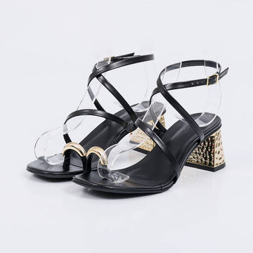 Kiara - Sandália Feminina Salto Bloco Tiras Salto Cromado Preto