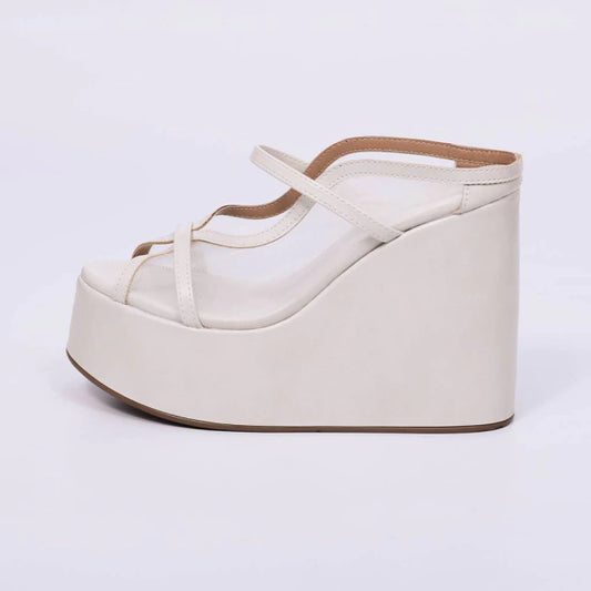 Heloise – Tamanco Feminino Plataforma Anabela Tiras Off White