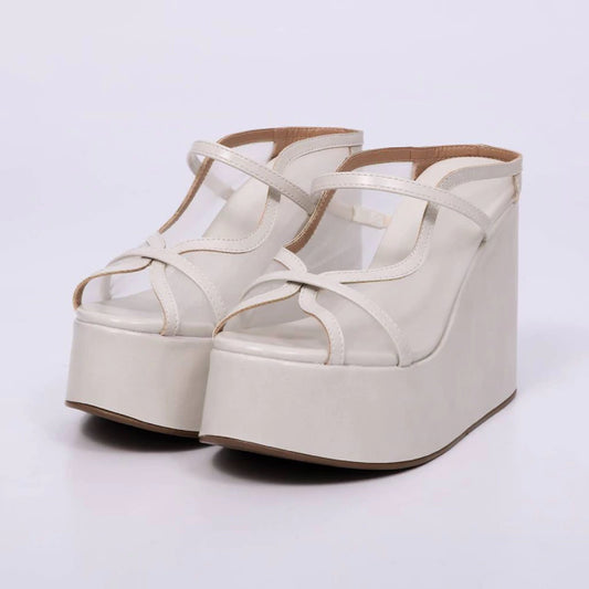 Heloise – Tamanco Feminino Plataforma Anabela Tiras Off White