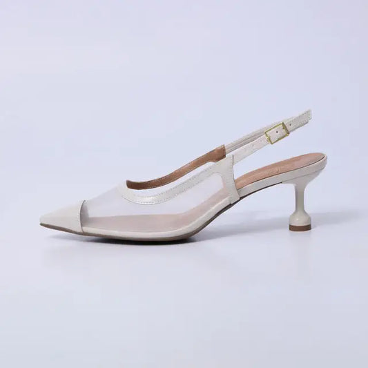 Vivian – Slingback Feminina Bico Fino Salto Taça Off White
